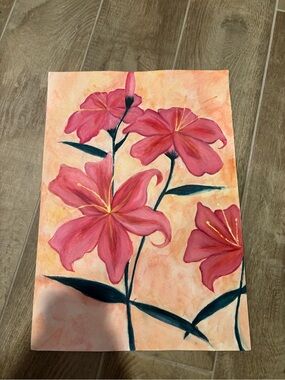 Beautiful Original Pink Lily Blossoms Flower Painting Artwork Art Local Artist